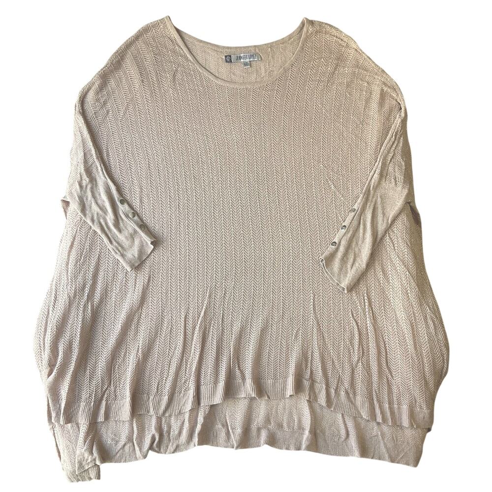 Jennifer Lopez Women Sweater L/XL Blush Rayon Geometric Button 3/4 Sleeve Sheer